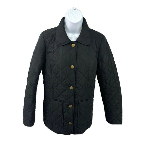 J. Jill Womens Black Quilted Jacket XS Snap Front Classy Equestrian Preppy - Picture 9 of 9